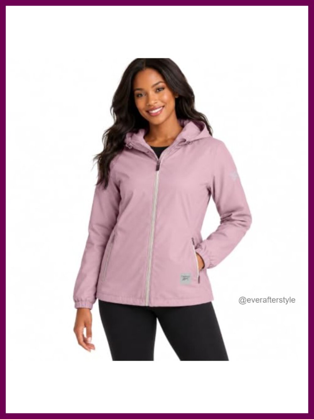 Reebok Womens Lightweight Full-Zip Rain Jacket with Hood & Pockets